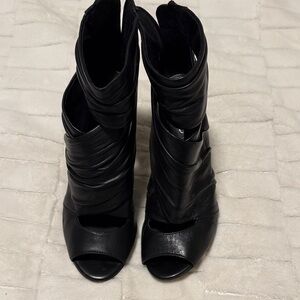 Aldo Black Ruched Peep-Toe Ankle Boots